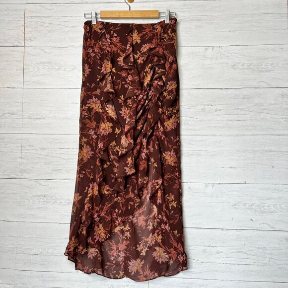 Free People Skirt Womens Size 6 Flounce Around Floral Maxi Moody Ruffle High Low